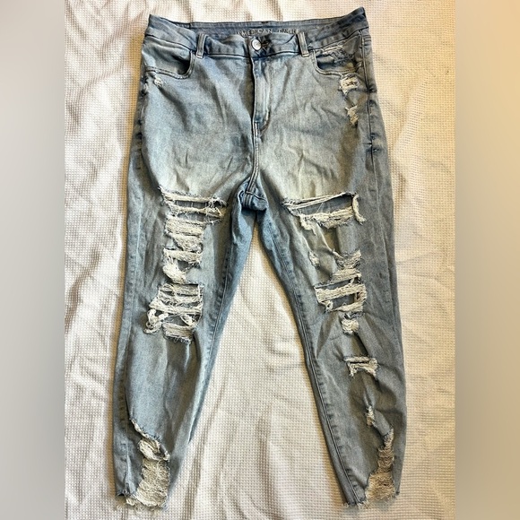 American Eagle Stretch Curvy Hi-Rise Jegging Crop Distressed Jeans 16 Short - Picture 1 of 16